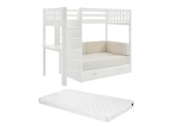 Cama mezanino 90 X 190 cm com sofá conversível pinho e MDF branco + colchão - ORPELIA