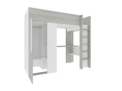 Cama mezanino 90 x 200 cm com guarda-roupa e escrivaninha em tons de cinza natural e branco + colchão - NICOLAS