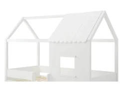 Cama mezanino cabana 90 x 190 cm em pinho e MDF na cor branca + colchão - VALESKIA