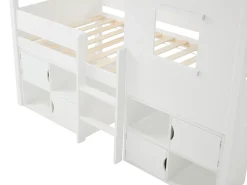 Cama mezanino cabana 90 x 190 cm em pinho e MDF na cor branca + colchão - VALESKIA
