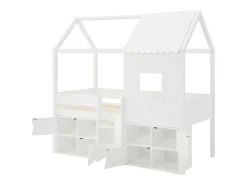 Cama mezanino cabana 90 x 190 cm em pinho e MDF na cor branca - VALESKIA