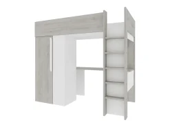 Cama mezanino com guarda-roupa e escrivaninha, 90 x 200 cm, cinza natural e branco - NICOLAS