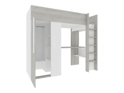 Cama mezanino com guarda-roupa e escrivaninha, 90 x 200 cm, cinza natural e branco - NICOLAS