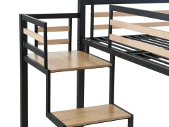 Cama mezanino de 140 x 200 cm em metal e MDF, nas cores preta e natural, com colchão - JOGUI
