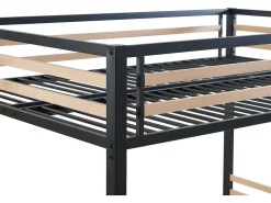 Cama mezanino de 140 x 200 cm em metal e MDF, nas cores preta e natural, com colchão - JOGUI