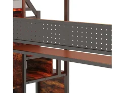 Cama mezanino de metal 90x200 cm - con cabideiro aberto e compartimentos de armazenamento - con escrivaninha e escada - con faixa de luz LED - preto