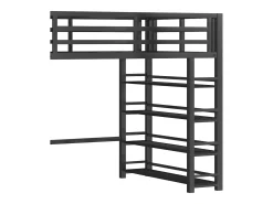 Cama mezanino de metal 140x200cm - con LED - escada de armazenamento - con armário e prateleiras - Preto​ (sem colchão)