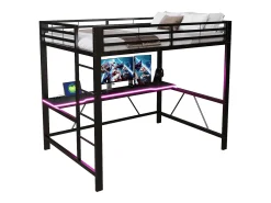 Cama mezanino de metal 140x200cm - con escrivaninha - con iluminação LED e porta de carregamento USB - Preto​ (sem colchão)