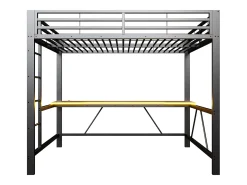 Cama mezanino de metal 140x200cm - con escrivaninha - con iluminação LED e porta de carregamento USB - Preto​ (sem colchão)
