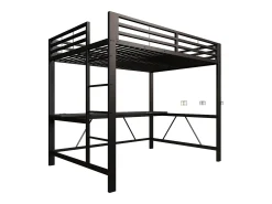 Cama mezanino de metal 140x200cm - con escrivaninha - con iluminação LED e porta de carregamento USB - Preto​ (sem colchão)