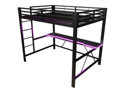 Cama mezanino de metal 140x200cm - con escrivaninha - con iluminação LED e porta de carregamento USB - Preto​ (sem colchão)