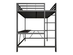 Cama mezanino de metal 140x200cm - con escrivaninha - con iluminação LED e porta de carregamento USB - Preto​ (sem colchão)
