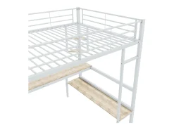 Cama mezanino em ferro - 140x200cm - com secretária e 5 prateleiras - Branco