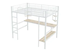 Cama mezanino em ferro - 140x200cm - com secretária e 5 prateleiras - Branco