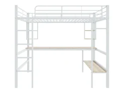 Cama mezanino em ferro - 140x200cm - com secretária e 5 prateleiras - Branco