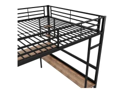 Cama mezanino em ferro - 140x200cm - com secretária e 5 prateleiras - Preto