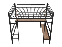 Cama mezanino em ferro - 140x200cm - com secretária e 5 prateleiras - Preto