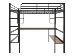 Cama mezanino em ferro - 140x200cm - com secretária e 5 prateleiras - Preto