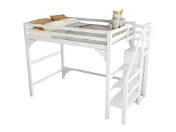 Cama mezanino em madeira 140x200cm - com roupeiro e base de ripas - Branco