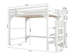 Cama mezanino em madeira 140x200cm - com roupeiro e base de ripas - Branco
