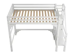 Cama mezanino em madeira 140x200cm - com roupeiro e base de ripas - Branco