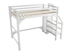 Cama mezanino em madeira 140x200cm - com roupeiro e base de ripas - Branco