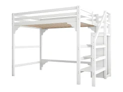 Cama mezanino em madeira 140x200cm - com roupeiro e base de ripas - Branco
