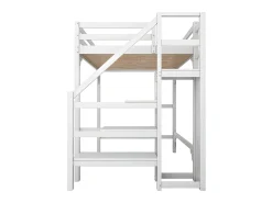 Cama mezanino em madeira 140x200cm - com roupeiro e base de ripas - Branco