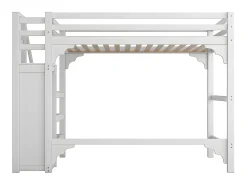 Cama mezanino em madeira 140x200cm - com roupeiro e base de ripas - Branco