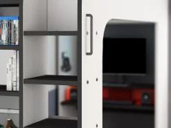 Cama mezanino gamer 90 x 200 cm com secretária LEDs Antracite e vermelho + colchão - WARRIOR