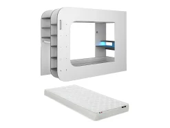 Cama mezanino gamer 90 x 200 cm com secretária LEDs Antracite e vermelho + colchão - WARRIOR