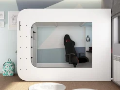 Cama mezanino gamer 90 x 200 cm escrivaninha e arrumação LEDs branco e antracite - WARRIOR