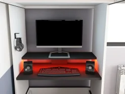 Cama mezanino gamer 90 x 200 cm escrivaninha e arrumação LEDs branco e antracite - WARRIOR