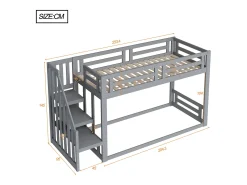 Cama mezanino infantil 90×200 cm - com escada e ripado de madeira - cinza