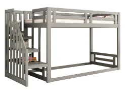 Cama mezanino infantil 90×200 cm - com escada e ripado de madeira - cinza