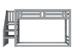 Cama mezanino infantil 90×200 cm - com escada e ripado de madeira - cinza