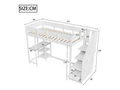 Cama mezanino infantil 90×200 cm - com escada de armazenamento - com escrivaninha - branco (colchão não incluído)