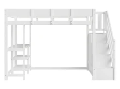 Cama mezanino infantil 90×200 cm - com escada de armazenamento - com escrivaninha - branco (colchão não incluído)
