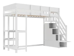 Cama mezanino infantil 90×200 cm - com escada de armazenamento - com escrivaninha - branco (colchão não incluído)