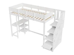 Cama mezanino infantil 90×200 cm - com escada de armazenamento - com escrivaninha - branco (colchão não incluído)