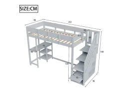 Cama mezanino infantil 90×200 cm - com escada de armazenamento - com escrivaninha - cinza (colchão não incluído)