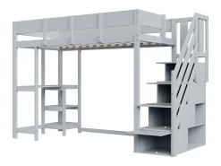 Cama mezanino infantil 90×200 cm - com escada de armazenamento - com escrivaninha - cinza (colchão não incluído)