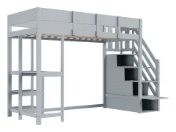 Cama mezanino infantil 90×200 cm - com escada de armazenamento - com escrivaninha - cinza (colchão não incluído)