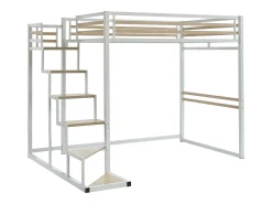 Cama mezanino JOGUI 140 x 200 cm em metal e MDF branco