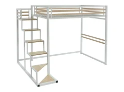 Cama mezanino JOGUI 140 x 200 cm em metal e MDF branco