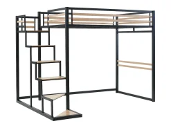Cama mezanino JOGUI 140 x 200 cm em metal e MDF, nas cores preta e natural -