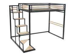 Cama mezanino JOGUI 140 x 200 cm em metal e MDF, nas cores preta e natural -