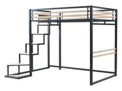 Cama mezanino JOGUI 140 x 200 cm em metal e MDF, nas cores preta e natural -