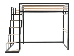 Cama mezanino JOGUI 140 x 200 cm em metal e MDF, nas cores preta e natural -