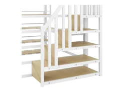 Cama mezanino metálica 140x200cm - con escrivaninha e compartimentos de armazenamento - con luz LED e porta USB - MDF - Branco​ (colchão não incluído)